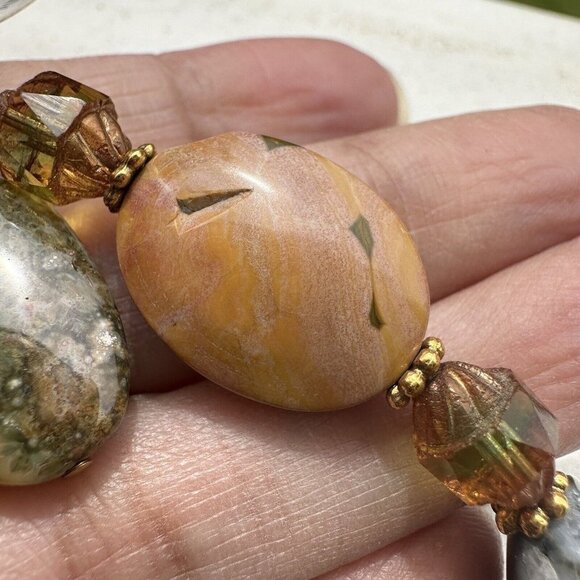 Bracelet Ocean Jasper Gemstone Chunky Beaded Multicolor Toggle Clasp‎ 8.5" NWT - Picture 6 of 11